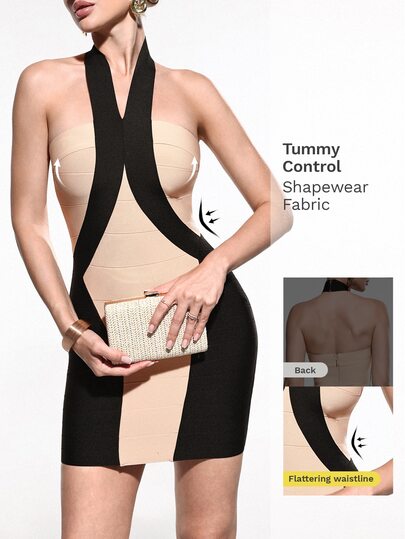 Nuvra Colorblock Halter Bodycon Dress