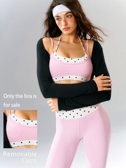 VARSIVA Women's Casual Polka Dot Print 2 In 1 Sports Bra