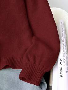 SHEIN Tween Girls' Beige Cardigan,Autumn Casual Back-To-School Minimalist Comfortable Neck Long Sleeve Tween Girl Winter Sweaters - Burgundy - View 5
