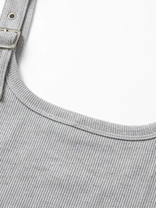 Balvessa Women's Solid Color Buckle Design Casual Versatile Daily Wear Top - Grey - View 4