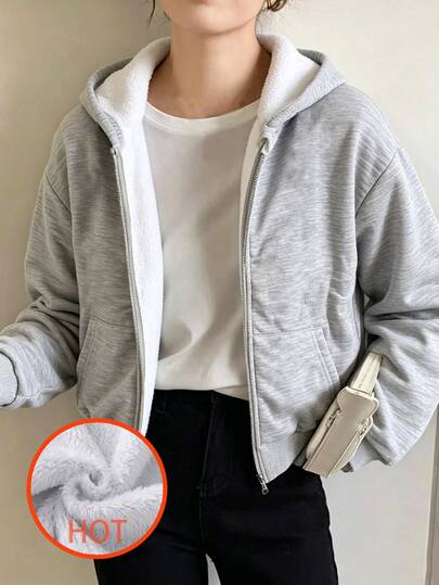 SHEIN Tween Girl Solid Color Zipper Jacket With Thermal Lining, Comfortable Versatile Autumn/Winter Coat