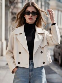 Anewsta Women's Solid Color Casual Versatile Daily Travel Trench Coat Jacket - Beige - View 6