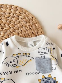 Newborn Baby Boy/Girl Autumn/Winter Cute Cartoon Pattern Long Sleeve Sweatshirt & Pants Set - Light Grey - View 5