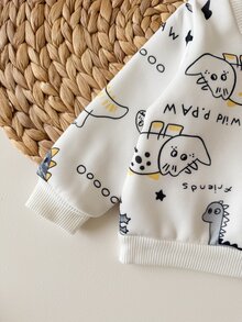 Newborn Baby Boy/Girl Autumn/Winter Cute Cartoon Pattern Long Sleeve Sweatshirt & Pants Set - Light Grey - View 6
