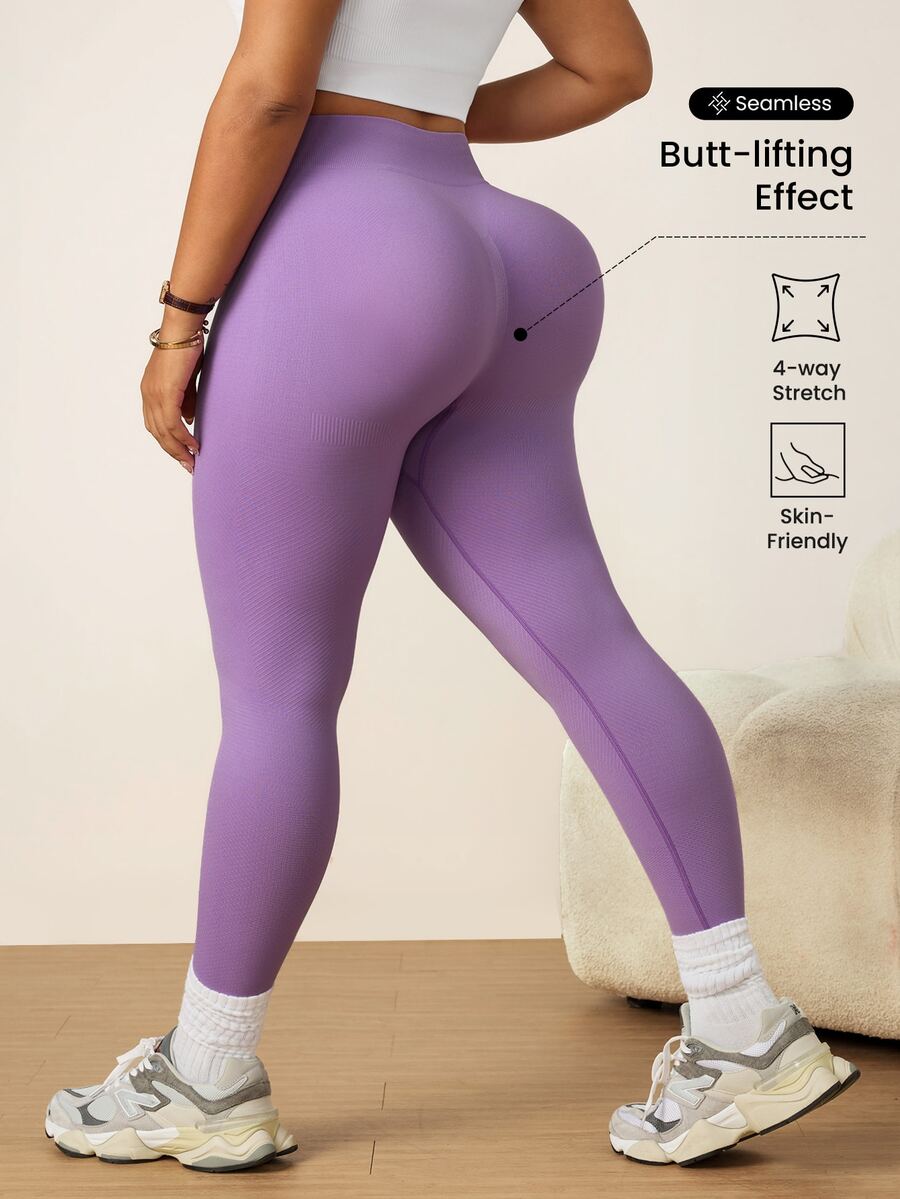 Rhythm Era Plus Size Women's Seamless Tummy Control Butt Lifting Purple Leggings - Purple - View 1
