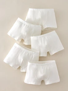 SHEIN 男童純白色極簡休閒純棉柔軟舒適四角內褲 5件組 - 白色 - 查看 4