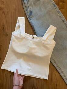 Resyla Tank Top Wanita Kasual Musim Panas Serbaguna Warna Polos - Putih - View 3