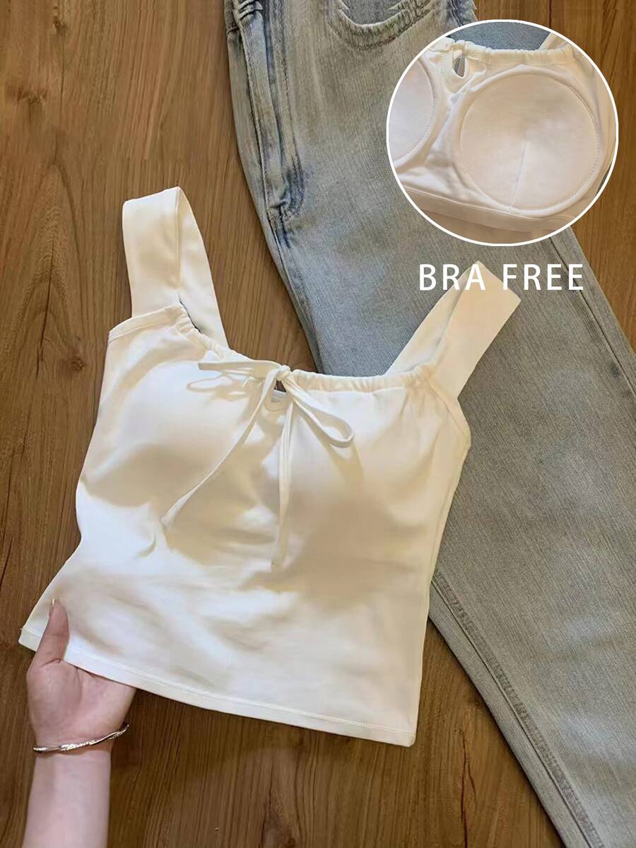 Resyla Tank Top Wanita Kasual Musim Panas Serbaguna Warna Polos - Putih - View 1