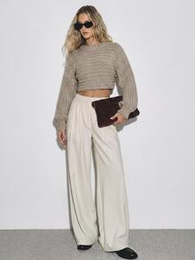ATUI Studio Sweater Pendek Warna Polos Kasual Musim Gugur - Grey - View 2