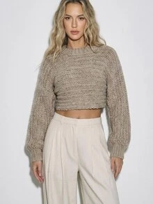 ATUI Studio Sweater Pendek Warna Polos Kasual Musim Gugur - Grey - View 3