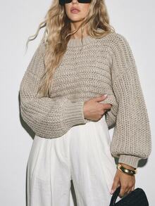 ATUI Studio Sweater Pendek Warna Polos Kasual Musim Gugur - Grey - View 1
