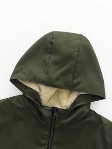 SHEIN 青少年男孩戶外運動加厚連帽夾克，拼色設計，秋季款 - 軍綠色 - 查看 5