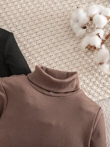 SHEIN 女童 3 件組 純色針織立領修身休閒 T 恤套裝 - 彩色 - 查看 5