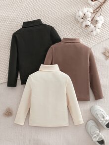 SHEIN 女童 3 件組 純色針織立領修身休閒 T 恤套裝 - 彩色 - 查看 4
