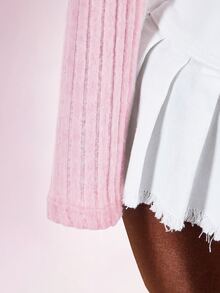 Amplova Off Shoulder Fuzzy Trim Crop Pink Jacket In Fall/Winter - Baby Pink - View 6