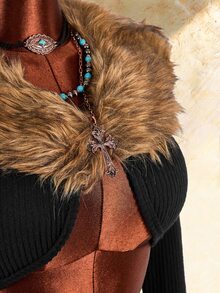 Amplova Sexy Faux Fur Collar Splicing Long Sleeve Slim Fit Cropped Jacket Fur Trim Crop Top In Fall/Winter - Black - View 6