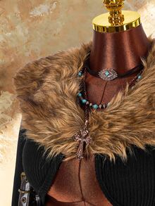 Amplova Sexy Faux Fur Collar Splicing Long Sleeve Slim Fit Cropped Jacket Fur Trim Crop Top In Fall/Winter - Black - View 8