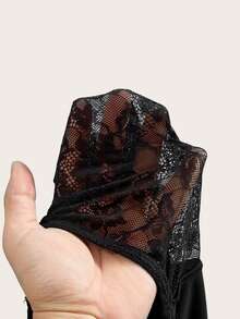 SHEIN ICON 女款 Y2k 蕾絲拼接露肩修身長連身裙 - 黑色 - 查看 9