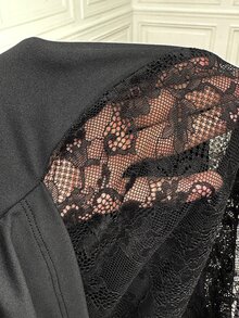 SHEIN ICON 女款 Y2k 蕾絲拼接露肩修身長連身裙 - 黑色 - 查看 8