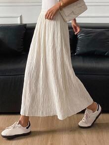 FRIFUL Women's Solid Color Minimalist A-Line Skirt, Casual For Daily Wear School - White - View 8