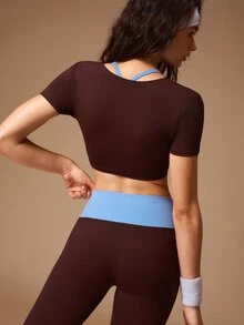 VARSIVA Women's Solid Color Short Sleeve Cropped Top And Leggings Sports Activewear Set - Multicolor - View 3