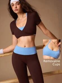 VARSIVA Women's Solid Color Short Sleeve Cropped Top And Leggings Sports Activewear Set - Multicolor - View 11