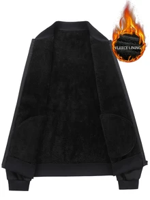 Manfinity Homme Men's Thermal Lined Long Sleeve Zipper Jacket With Pockets, Holiday Gift - Black - View 5