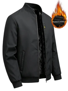 Manfinity Homme Men's Thermal Lined Long Sleeve Zipper Jacket With Pockets, Holiday Gift - Black - View 4