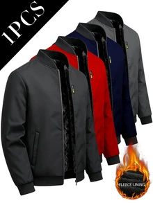 Manfinity Homme Men's Thermal Lined Long Sleeve Zipper Jacket With Pockets, Holiday Gift - Black - View 2