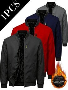 Manfinity Homme Men's Thermal Lined Long Sleeve Zipper Jacket With Pockets, Holiday Gift - Black - View 3