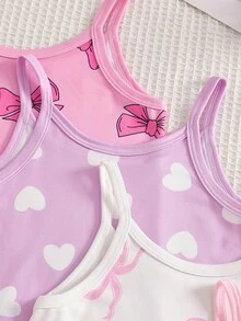SHEIN 4件組女童無袖內搭背心，嬰兒粉與白色圓領針織柔軟底層，愛心花朵蝴蝶結印花，冬季周歲生日適用 - 彩色 - 查看 7
