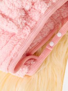 SHEIN 新生女嬰秋冬套裝，可愛卡通刺繡熊毛絨連身褲，3件式外出套裝 - 彩色 - 查看 5