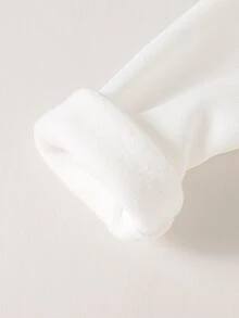 SHEIN 新生女嬰秋冬套裝，可愛卡通刺繡熊毛絨連身褲，3件式外出套裝 - 彩色 - 查看 10