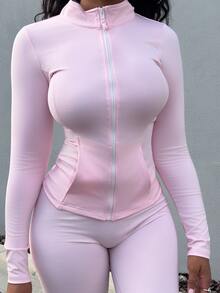 Alexandranx 女士休闲拉链运动夹克，常规版型，春季女式外套 - 粉色 - 查看 6