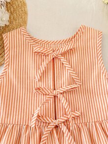 SHEIN Baby Girls Orange Striped Ruffle Hem Peplum Top And Shorts Set - Orange - View 4