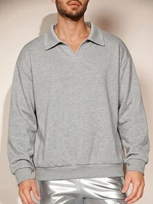 FeverCity Men Solid V-Collar Drop Shoulder Sweatshirt - Grey - View 5