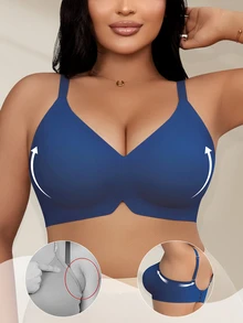 EasyFave 1pc Plus Size Women's Bra With Soft Cup, Supportive & Lift,Wire-Free - Teal Blue - View 3