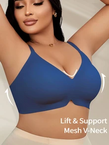 EasyFave 1pc Plus Size Women's Bra With Soft Cup, Supportive & Lift,Wire-Free - Teal Blue - View 4