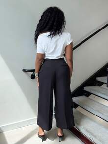 Alexandranx Women's Casual Mid-Rise Loose Front Pleat 3/4 Office Pants - Black - View 2