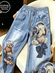 1 Random Piece Tween Girls Wide Leg Digital Leopard Print Sweatpants, Casual Comfortable For Autumn/Winter, Knit,  Loose, Back To School,Butterfly - Multicolor - View 8