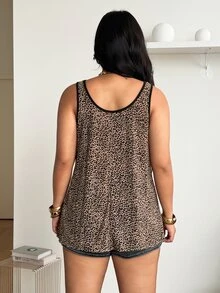 Coolane 女款大尺碼夏季秋季休閒度假時尚街頭風優雅時髦日常通勤豹紋棕色背心 - 棕色 - 查看 5