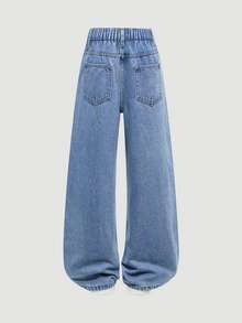 SHEIN Explorewe Tween Girl 1pc High Waist Wide Leg Jeans - Medium Wash - View 2