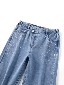 SHEIN Explorewe Tween Girl 1pc High Waist Wide Leg Jeans - Medium Wash - View 7