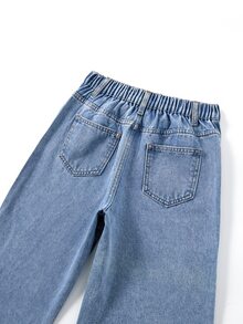 SHEIN Explorewe Tween Girl 1pc High Waist Wide Leg Jeans - Medium Wash - View 9