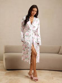 HautHeat Women's Floral Pattern Contrast Lace Long Sleeve Elegant Nightgown - White - View 4