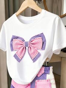 Tween Girls Digital Diamond Pattern Short Sleeve & Shorts Set, Casual Comfortable Autumn/Winter Outfit,Back To Schoo,Holidays,Colorful - Multicolor - View 3