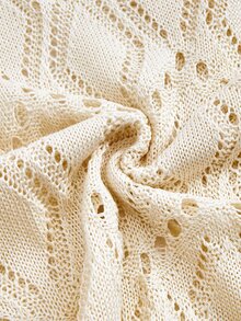 Vionelle Plus Size Perforated Unique Pattern Wavy Edge White Cardigan, Casual Elegant 1960s Knit Thin Jacket Suitable For Beach Vacation Date Night Summer - Apricot - View 6