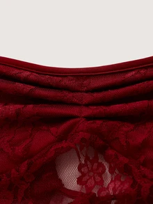 EgrlEra Women's Summer Sexy Solid Color Contrast Lace See-Through Bandeau Top Y2K  - Maroon - View 5