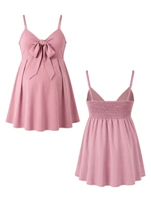 SHEIN Spring/Summer Elegant Casual Maternity Mystical Tie-Strap Maternity Tank Top Photoshoot Fuchsia Pink Formal - Dusty Pink - View 4