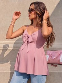 SHEIN Spring/Summer Elegant Casual Maternity Mystical Tie-Strap Maternity Tank Top Photoshoot Fuchsia Pink Formal - Dusty Pink - View 1